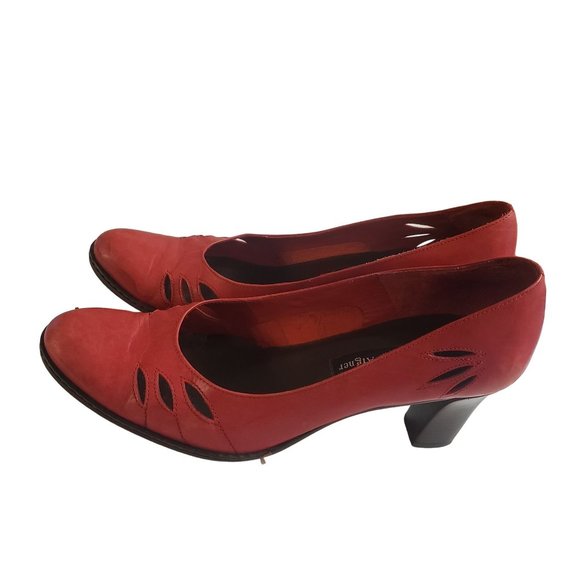 Etienne Aigner leather Heels size 8.5 40's inspired cutout red block heel - Picture 3 of 11